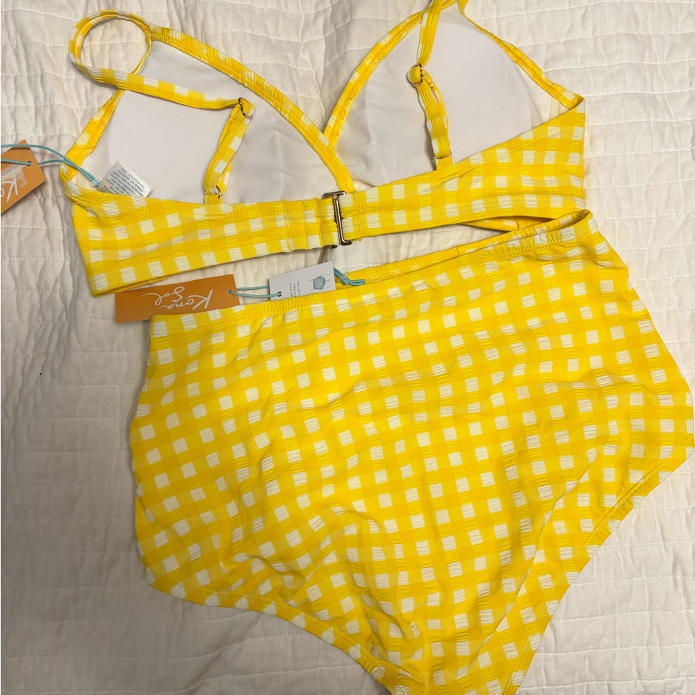 Kona Sol Yellow Gingham High-Waist Bikini Set Never worn - Picture 2 of 2